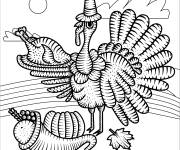Coloriage Dinde et symboles de la f&ecirc;te de Thanksgiving