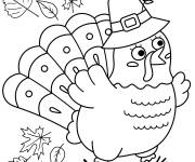 Coloriage Dinde humoristique portant un chapeau de p&egrave;lerin