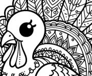 Coloriage Dinde kawaii Action De Gr&acirc;ce en couleurs