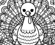 Coloriage Dinde kawaii de l'Action De Gr&acirc;ce