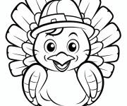 Coloriage Dinde mignonne et souriante portant un chapeau de p&egrave;lerin