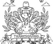 Coloriage Dinde portant un chapeau &agrave; motif pour la f&ecirc;te de Thanksgiving