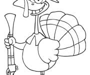 Coloriage Dinde portant un chapeau de p&egrave;lerin et fusil