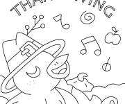 Coloriage Dinde qui chante en action de gr&acirc;ce