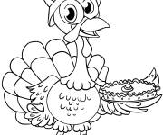 Coloriage Dinde souriante apportant une tarte