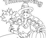 Coloriage Dindon tenant une feuille pour le Thanksgiving