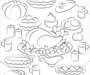Coloriage D&icirc;ner d' Action de Grace avec plat de dinde