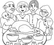 Coloriage D&icirc;ner en famille pour la f&ecirc;te