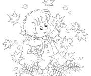 Coloriage Enfant et f&ecirc;te d'Action De Gr&acirc;ce