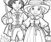 Coloriage Enfants adorables en tenus sp&eacute;ciaux pour Thanksgiving