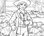 Coloriage Enfants dans le champs des citrouilles