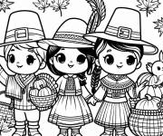 Coloriage et dessins gratuit Enfants mignons pilgrims à imprimer