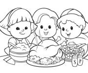 Coloriage Enfants mignons qui c&eacute;l&egrave;brent l' Action De Gr&acirc;ce