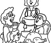 Coloriage Famille &agrave; table la nuit de l'action de Grace