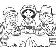 Coloriage Famille se rassemble pour le diner &agrave; l'occasion de l'action de gr