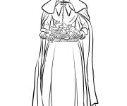 Coloriage Femme p&egrave;lerine portant un panier de l&eacute;gumes