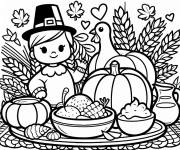 Coloriage et dessins gratuit Fille et dinde en f&ecirc;te à imprimer