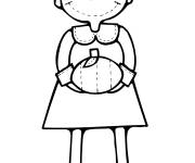 Coloriage Fille p&egrave;lerine souriante avec citrouille