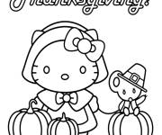Coloriage Hello Kitty avec un souris pour l'action de gr&acirc;ce
