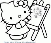 Coloriage Hello Kitty dessine la dinde de l'Action De Gr&acirc;ce