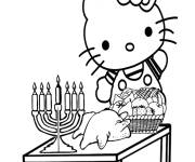 Coloriage Hello Kitty et Joyeux Thanksgiving pour enfants