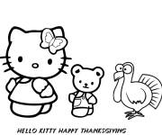 Coloriage Hello Kitty et ses amis f&ecirc;tent l'action de gr&acirc;ce