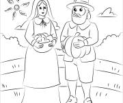 Coloriage Homme et femme p&egrave;lerins pour Action de Grace