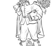 Coloriage Homme p&egrave;lerin apporte mousquet et dinde pour action de gr&acirc;ce