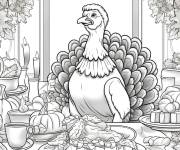 Coloriage Illustration magique de l'action de grave avec une dinde au centr
