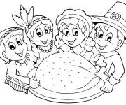 Coloriage La famille pendant le repas Action De Gr&acirc;ce