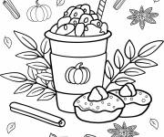 Coloriage Latte &agrave; la citrouille &eacute;pic&eacute;e avec beignets