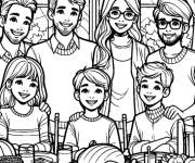Coloriage Le rassemblement de la famille pendant le diner de l'Action De Gr