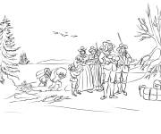 Coloriage Les pèlerins découvrant Plymouth pour Action de Grace
