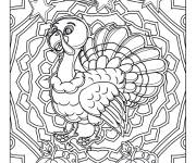 Coloriage Mandala avec dinde et citrouilles pour Thanksgiving
