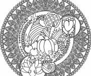 Coloriage Mandala de l'action de grâce avec citrouilles et dinde difficile