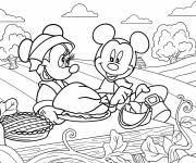 Coloriage Mickey et Minnie Mouse avec une dinde de l'action de grâce
