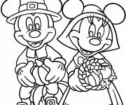 Coloriage Mickey et Minnie Mouse en costumes de l'action de gr&acirc;ce