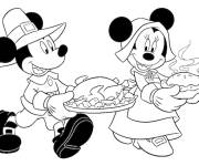 Coloriage Mickey Mouse et Minnie Mouse c&eacute;l&egrave;brent l' Action De Gr&acirc;ce