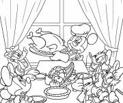 Coloriage Mickey Mouse et ses amis mangent de la dinde pour l'action de grâ