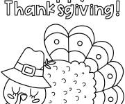 Coloriage Panneau Joyeux action de gr&acirc;ce au-dessus d'une dinde endormie