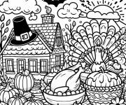 Coloriage Paysage d'une maison hant&eacute;e pour action de gr&acirc;ce