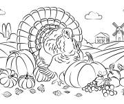 Coloriage Paysage de dinde dans la compagne pour l'Action De Gr&acirc;ce