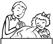 Coloriage et dessins gratuit Pri&egrave;re avant le diner de l'action de grace à imprimer
