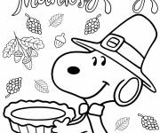 Coloriage Snoopy portant une tarte de Thanksgiving
