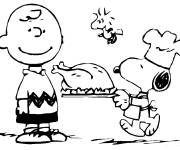 Coloriage Snoopy pr&eacute;pare le dinde d' Action De Gr&acirc;ce