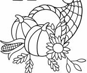 Coloriage Soyez reconnaissants avec une corne d'abondance de citrouilles im