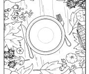 Coloriage Table de dîner de Thanksgiving avec de la nourriture