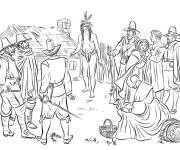 Coloriage Thanksgiving Indiens et des pèlerins