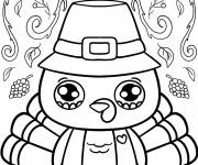 Coloriage Toute petite Dinde de l'action de gr&acirc;ce avec chapeau