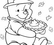 Coloriage Winnie l'ourson avec une tarte de Thanksgiving